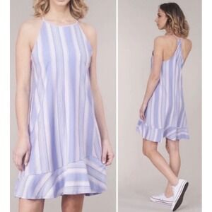 Patagonia‎ Striped Halter Dress Sleeveless Ruffle Hem Organic Cotton Blend Small